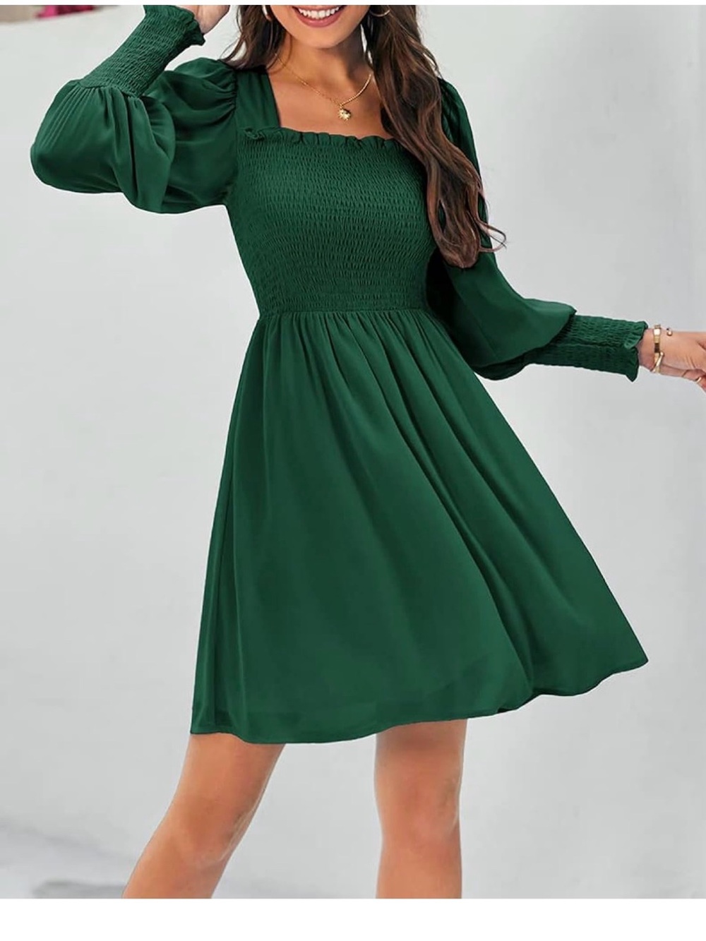 Damorong Womens Square Neck Puff Long Sleeve Dress Ruffle Floral Print Tie Back